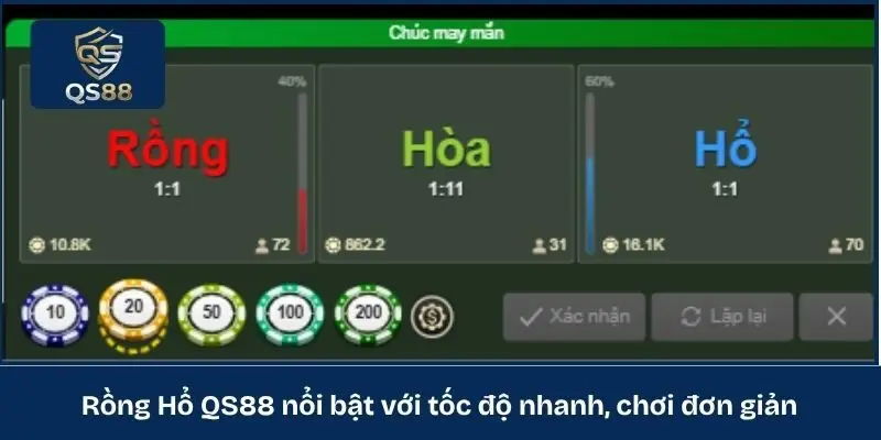 Rồng Hổ QS88 nổi bật với tốc độ nhanh, chơi đơn giản