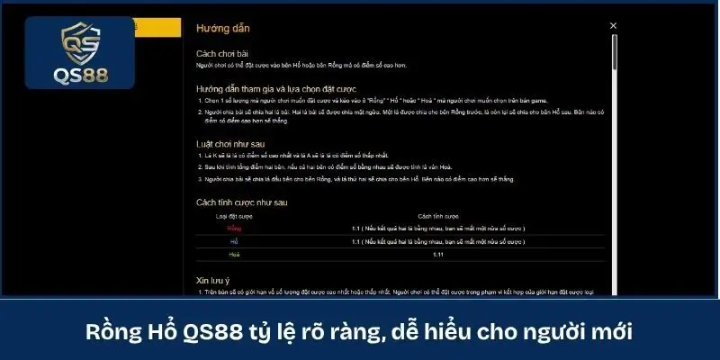 Rồng Hổ QS88 tỷ lệ rõ ràng, dễ hiểu cho người mới